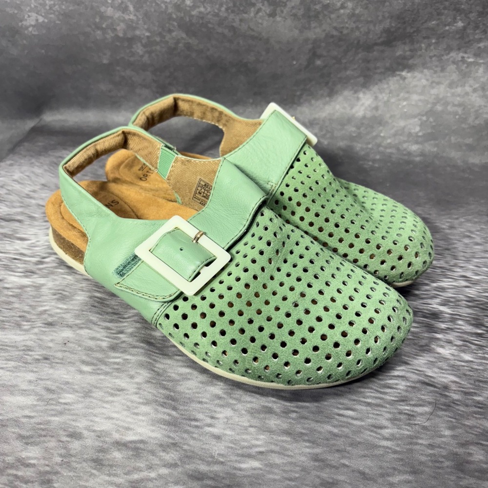 Earth Origins Belinda Dark Mint Green Perforated Leather Slingback Clogs Size 9M